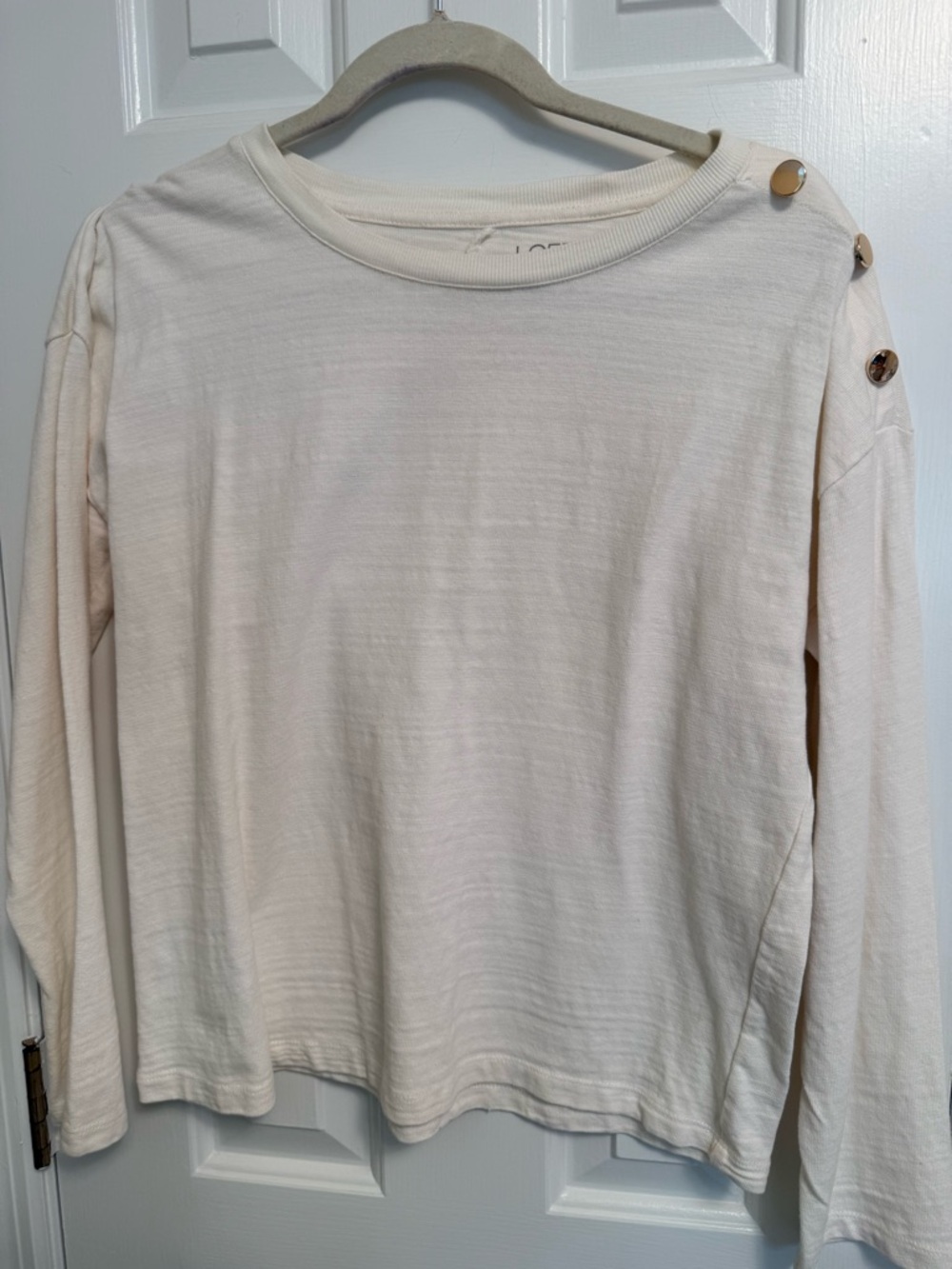 Cream Button-Shoulder Long Sleeve Top by LOFT